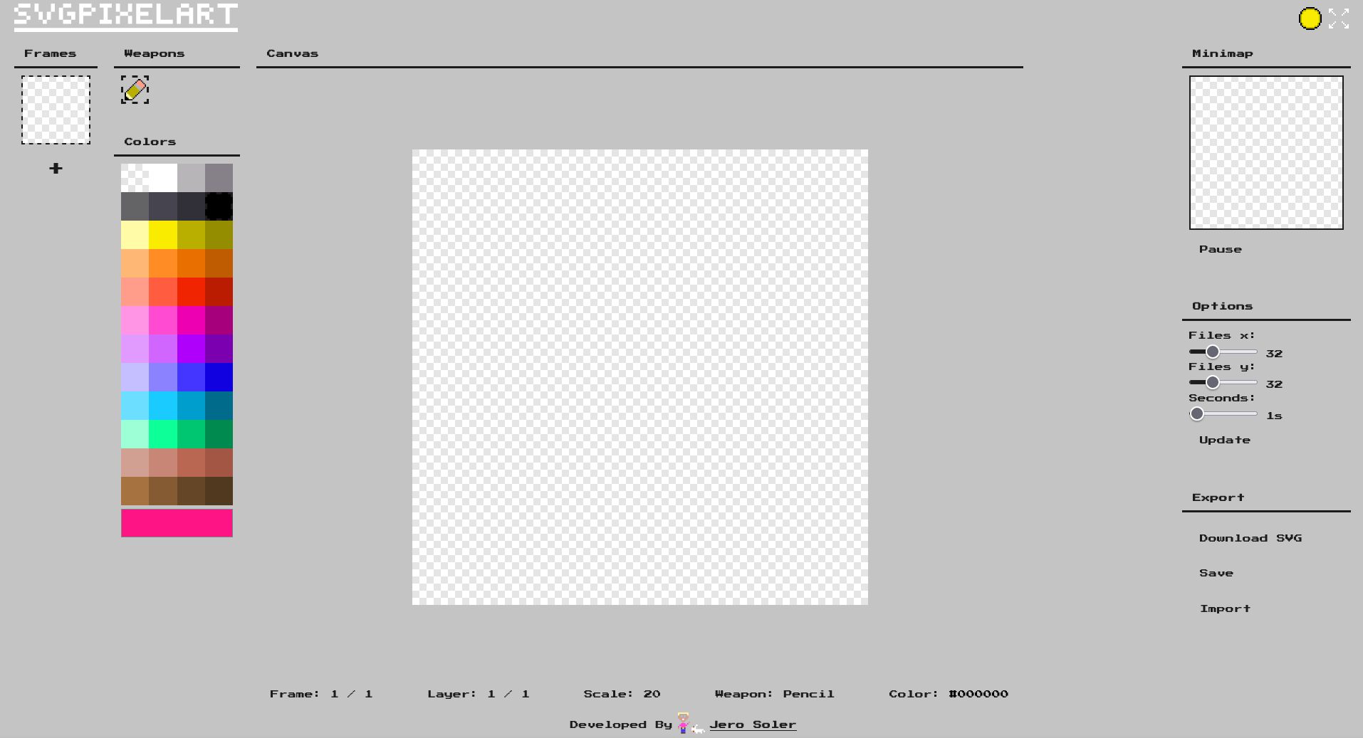 Screenshot of the pixel art editor