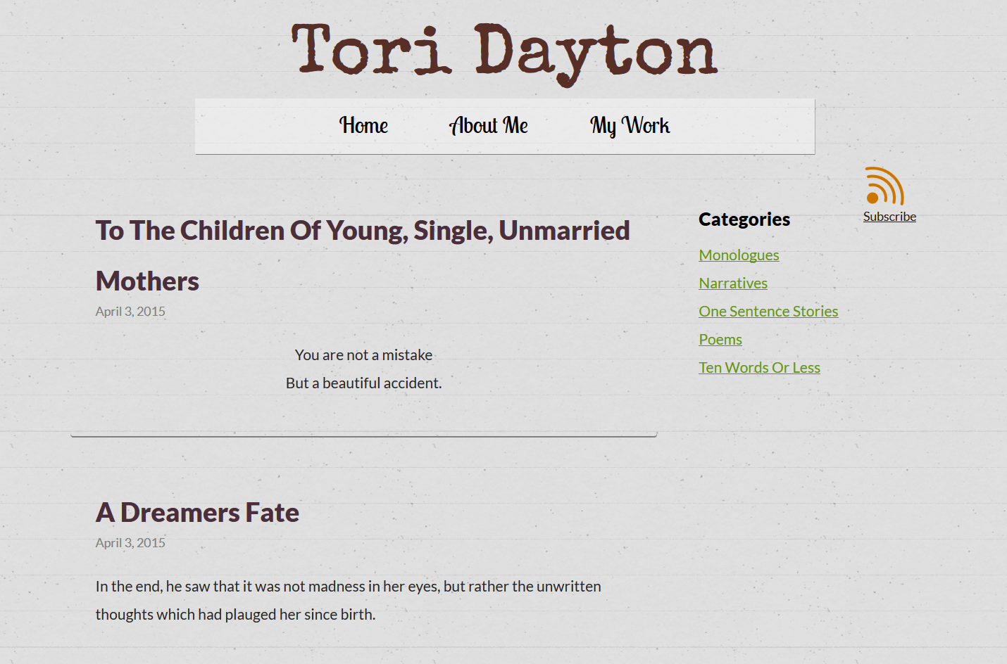 Screenshot of Tori Dayton’s website